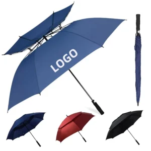 Custom Logo 30 Inch 130cm Double Canopy Windproof Golf Umbrella Heavy Duty Auto Open Oversized Executive All-Weather Armor