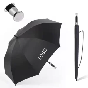 Custom Logo 30-Inch 8-Rib Travel Golf Umbrella Semi-Automatic Straight Golden Rubber Silver Polyester