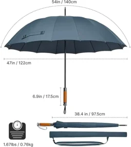 Custom Logo 54 Inch Windproof UV-Resistant 16-Rib 3-Fold Auto-Open Wooden-Handle Travel Golf Umbrella