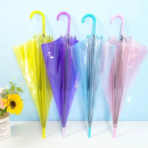 Custom Logo 8K Colorful Clear PVC Straight Umbrella Transparent Kids Parasol