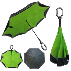 Custom Logo 8K Windproof Rain Resistant 3-Fold Semi-Automatic Hands-Free Reverse Umbrella for Adults