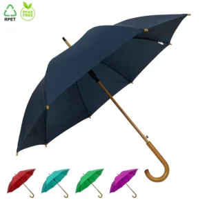 Custom Logo Adult Travel Rain Umbrella 8K Ribs Classic Semi-Automatic Straight Style Pongee Fabric Wooden Handle