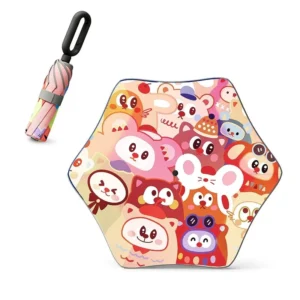Custom Logo Anti Lost Kids Umbrella UPF50 Waterproof Cartoon Print Reflective Strip Loop Handle OEM