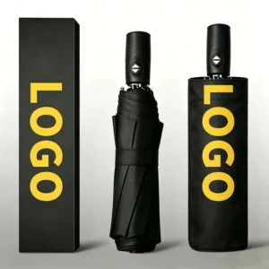 Custom Logo Auto Open and Close 3-Fold Folding Umbrella, Windproof Waterproof, with Gift Box
