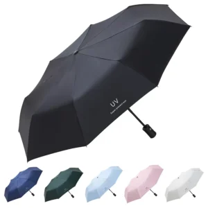 Custom Logo Automatic 3-Folding Windproof UV Pongee Umbrella Promotional Gift for Travel Fold Mini Umbrella Rain