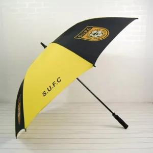 Custom Logo Automatic Golf Umbrella Heavy-Duty Large Pongee Straight-Stick Parasol for Hotels and Events