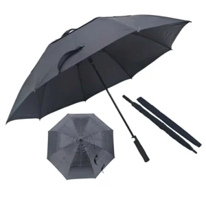Custom Logo Black Double Canopy Vented Golf Stick Umbrella Windproof Rain Protect EVA Handle