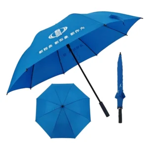 Custom Logo Branded Advertising Event Windproof Full Fiberglass Frame Ribs Ergonomic Three Finger Plastic Handle Golf Umbrella