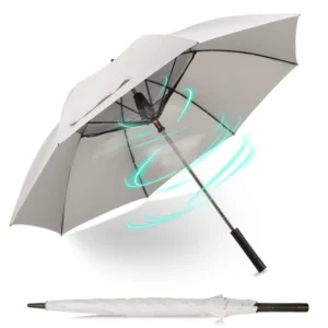 Custom Logo Built-in Fan Rain Straight Umbrella USB Charging Rechargeable Sunshade Cooling Golf Umbrella
