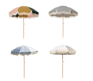 Custom Logo Canvas Blue Rainproof Beach Umbrella with Tassels