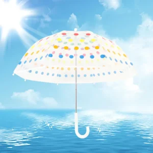 Custom Logo Children’s Transparent Umbrella with Long Curved Handle, 8K, 8-Bone Fiberglass Rod