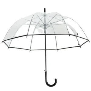 Custom Logo Clear Transparent Manual Straight Umbrella with Plastic Polyester Fiberglass Frame, 100 cm Diameter