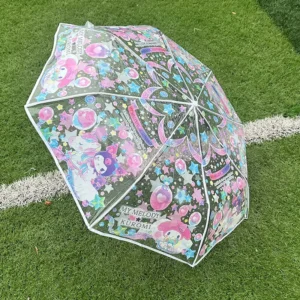 Custom Logo Colorful Clear Polyester Manual Straight Umbrella Kids Parasol Business Gifts Promotion Cartoon Design Back School