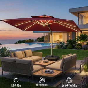 Custom Logo Commercial Foldable 4x3M Cantilever Parasol Heavy Duty Pool Dining Patio Umbrella for Hotel