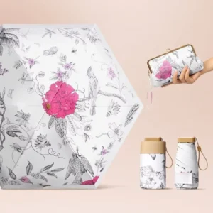 Custom Logo Digital Printing 6-Rib Alloy Vintage Manual Folding UV Sunshade Rain Mini Umbrella with Bag