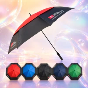 Custom Logo Double Canopy Golf Umbrella Auto Open Straight Stick for Advertising Events Hotel Corporate Gifts