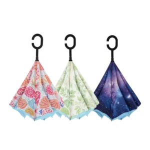 Custom Logo Double Fabric Windproof C-Shape Handle Reverse Rain Umbrella