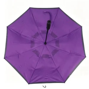 Custom Logo Double Fabric Windproof C-Shape Handle Reverse Rain Umbrella