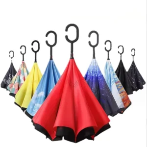 Custom Logo Double Layer C-Shaped Handle Reverse Umbrella