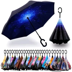 Custom Logo Double Layer C-Shaped Rubber 8 Glass Fiber 110cm Diameter Manual Opening Inverted Folding Umbrella
