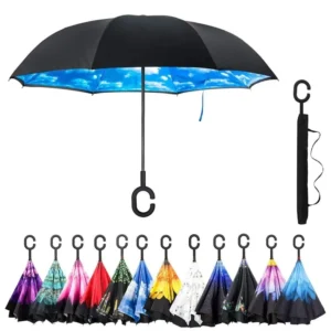 Custom Logo Double-Layer Inverted Reverse Umbrella with C-Handle