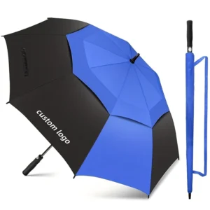 Custom Logo Double-Layer Windproof Waterproof Golf Umbrella, Straight Pattern, Semi-Automatic, for Giveaways
