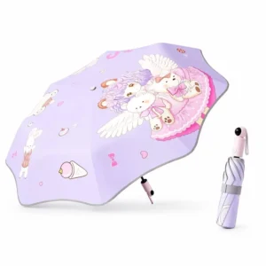 Custom Logo Folding Auto Retract Umbrella UPF50 Waterproof Windproof Cartoon Print Compact OEM