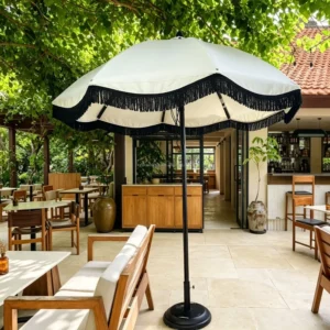 Custom Logo Fringed Windproof Outdoor Patio Parasol Sun Garden Beach Umbrella with Tassel