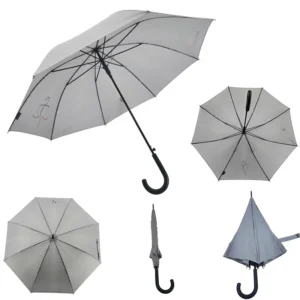 Custom Logo Gray 8-Rib Semi-Automatic Straight Umbrella Crook Handle Long Shaft