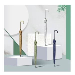 Custom Logo J-Handle Windproof Straight Umbrella, 16 Fiberglass Ribs