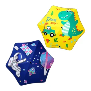 Custom Logo Kids Cartoon Umbrella Windproof UPF50 Waterproof Animal Dinosaur Space Print safe rounded corner OEM