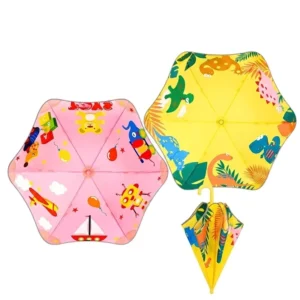 Custom Logo Kids Safety Umbrella Fiberglass Frame Windproof Waterproof Cartoon Dinosaur Print OEM