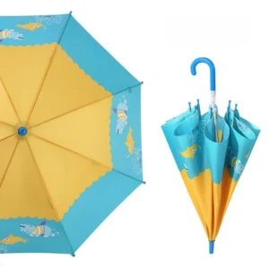 Custom Logo Kids Straight Umbrella Manual Windproof Fiberglass Ribs PVC Waterproof UV Protection Auto-Open Button