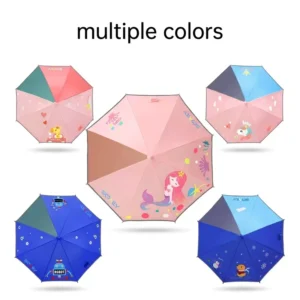 Custom Logo Kids Umbrella Waterproof Cartoon Children Rain Umbrella Long Handle Safety Design OEM