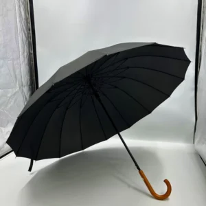 Custom Logo Large Adult Umbrella with J Hook Handle 16K Ribs UV Windproof Fiber Frame