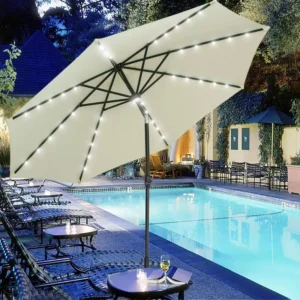 Custom Logo Large Garden Outdoor Parasol with Light for Patio Cafe Beach
