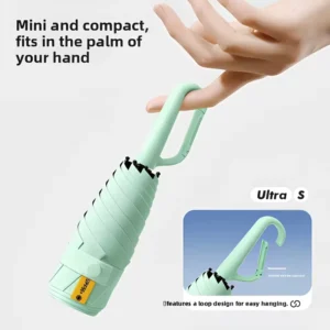 Custom Logo Manual 5-Fold Mini Umbrella Black Coating UV Protection Ring Buckle Handle Reinforced Frame Solid Color Sun Rain