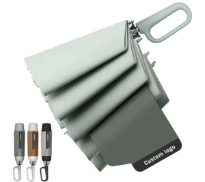 Custom Logo Manual Inverted Umbrella Carabiner Handle Compact Reverse Folding Umbrella 10 Ribs Car