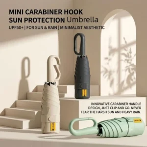 Custom Logo Mini Capsule Umbrella UPF 50+ Flat Pocket Sun Umbrella 5 Fold Ring Handle Parasol Carabiner Hook Umbrella