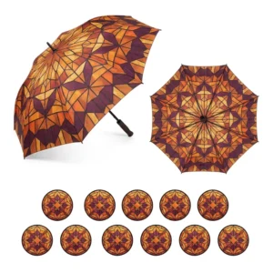 Custom Logo Mosaic Fiberglass Golf Umbrella 60 Inch Single Canopy Windproof Waterproof Semi Automatic Opening