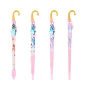 Custom Logo Outdoor Kids Automatic J Handle Ice Cream Umbrella Pongee Waterproof Straight Umbrella for Rain and Sun Protection
