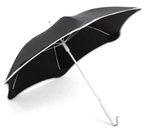 Custom Logo Outdoor Straight Umbrella with Round Corner Tips Black Coating Panel Semi Automatic Control