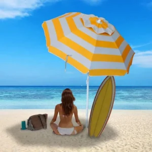 Custom Logo Outdoor Windproof Yellow Sun Umbrella Beach With UV Protection