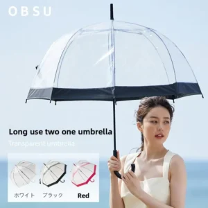 Custom Logo POE Clear Dome 8 Fiberglass Ribs Clear Vision Anti-Pinch Safe Manual Open Curved Handle Straight Umbrella