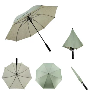 Custom Logo Pale Green Floral Inner Print 8 Ribs Automatic Open Double Canopy Straight Umbrella Black Grip Corporate Luxury Gift