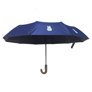 Custom Logo Premium Modern Pongee Fully-Automatic Folding Umbrella with 12 Ribs Wooden Handle for Men Business Use