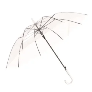 Custom Logo Print PVC Clear Transparent Umbrella PVC PE Automatic Open Straight Sun Rain Dome Clear Transparent Umbrella