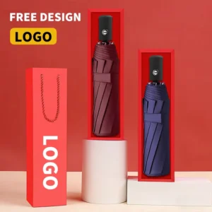 Custom Logo Print Three-Fold Fully Automatic Travel Umbrella with Iron Tube UV Protection 97cm