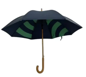 Custom Logo Printed Automatic-Open Stick Umbrella with Curved Wooden Hook Handle