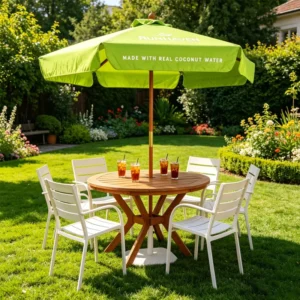 Custom Logo Printed Bamboo Patio Umbrella with Stand